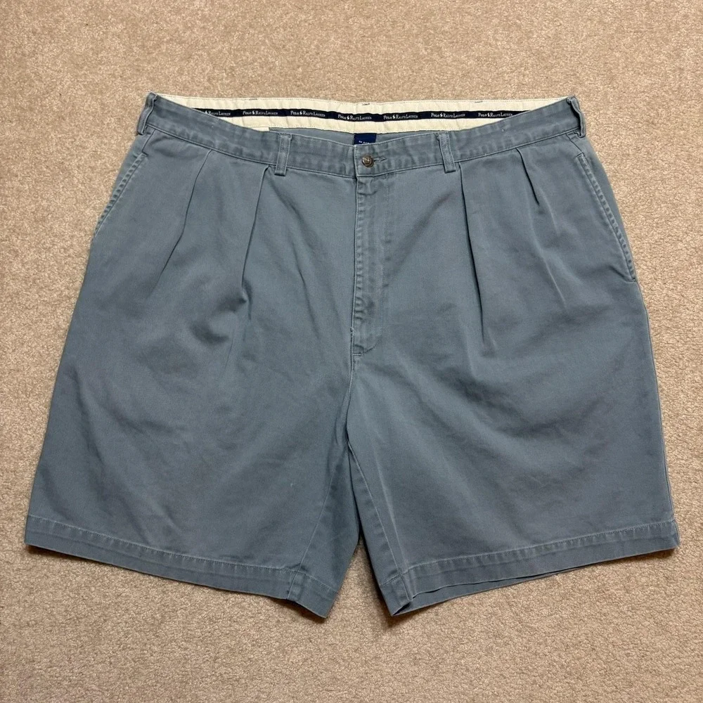 Vtg Polo Ralph Lauren Shorts Mens 40 Blue Pleated Chino Canvas Relaxed Fit 90s